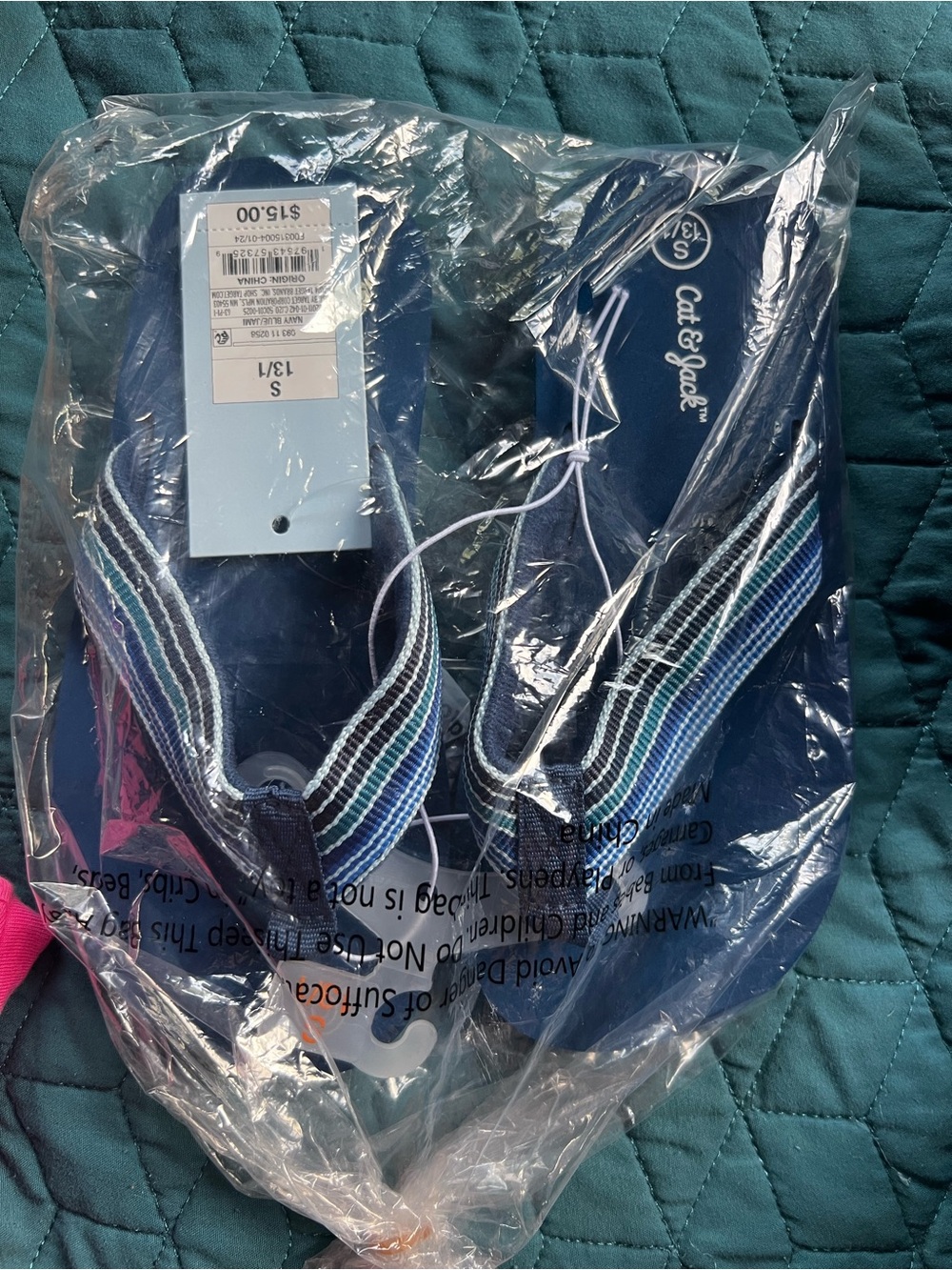 Cat & Jack Men’s Navy Blue Striped-Detail Flip Flops